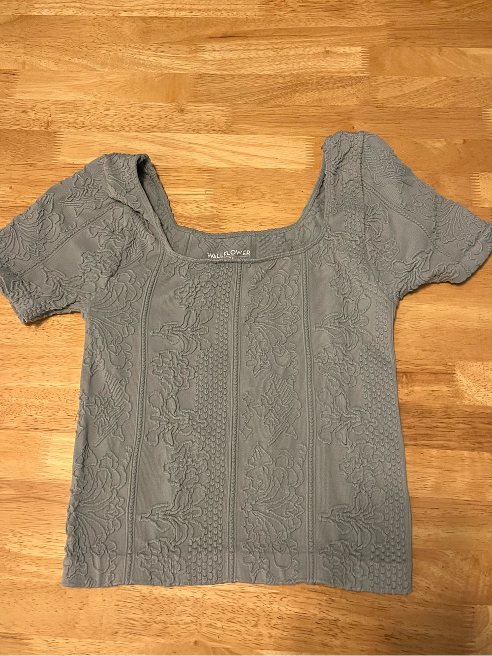 Wallflower Sage Green Textured Floral Scoop Neck Short Sleeve Top